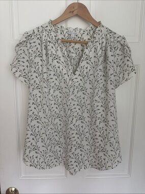 41 Hawthorn Cream Blouse with Olive Floral Print